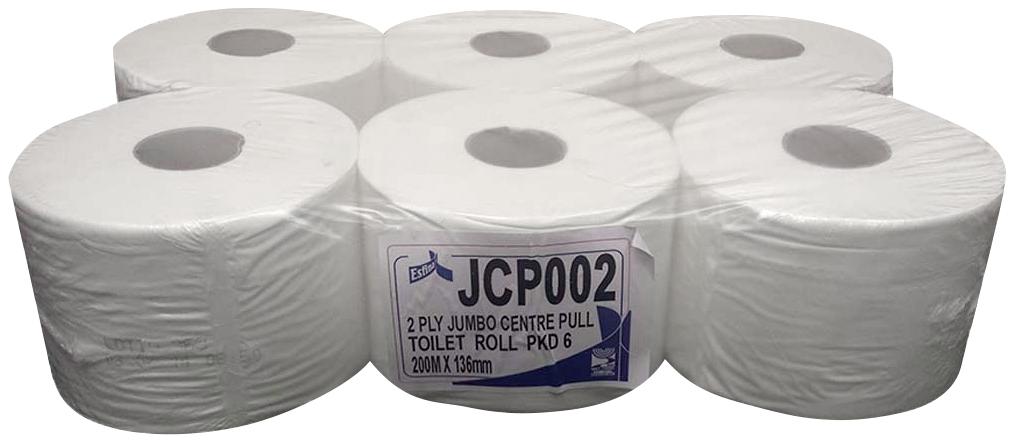 Centre Pull Jumbo Toilet Roll 2ply 200m(L) 133mm(W) (6 rolls) White