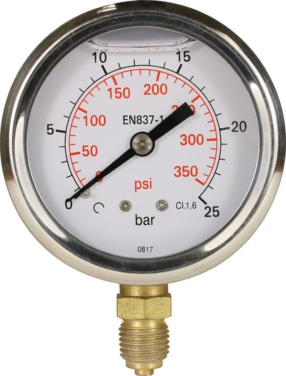 Pressure Gauge Glycerine Filled Bottom Entry S/Steel 63mm 40bar